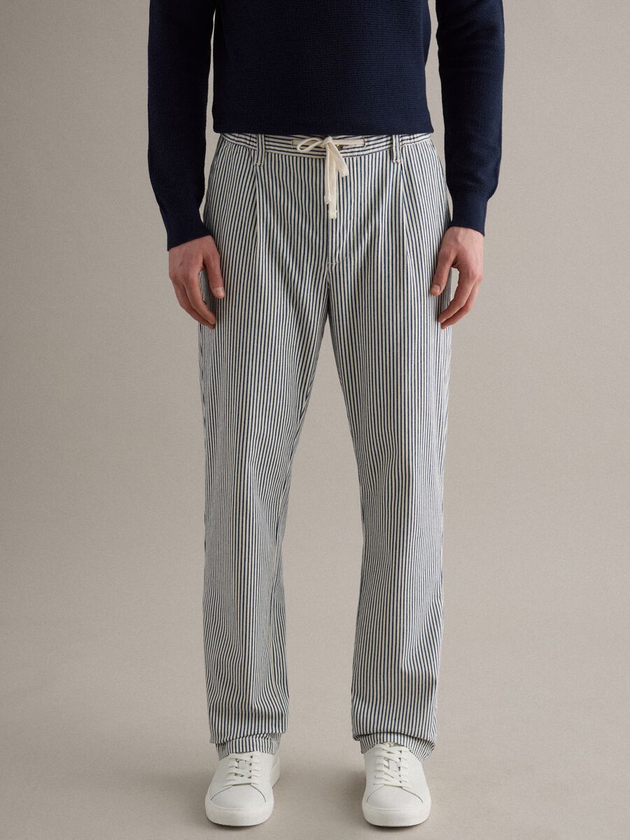 Regular fit multicolour striped stretch cotton trousers_1