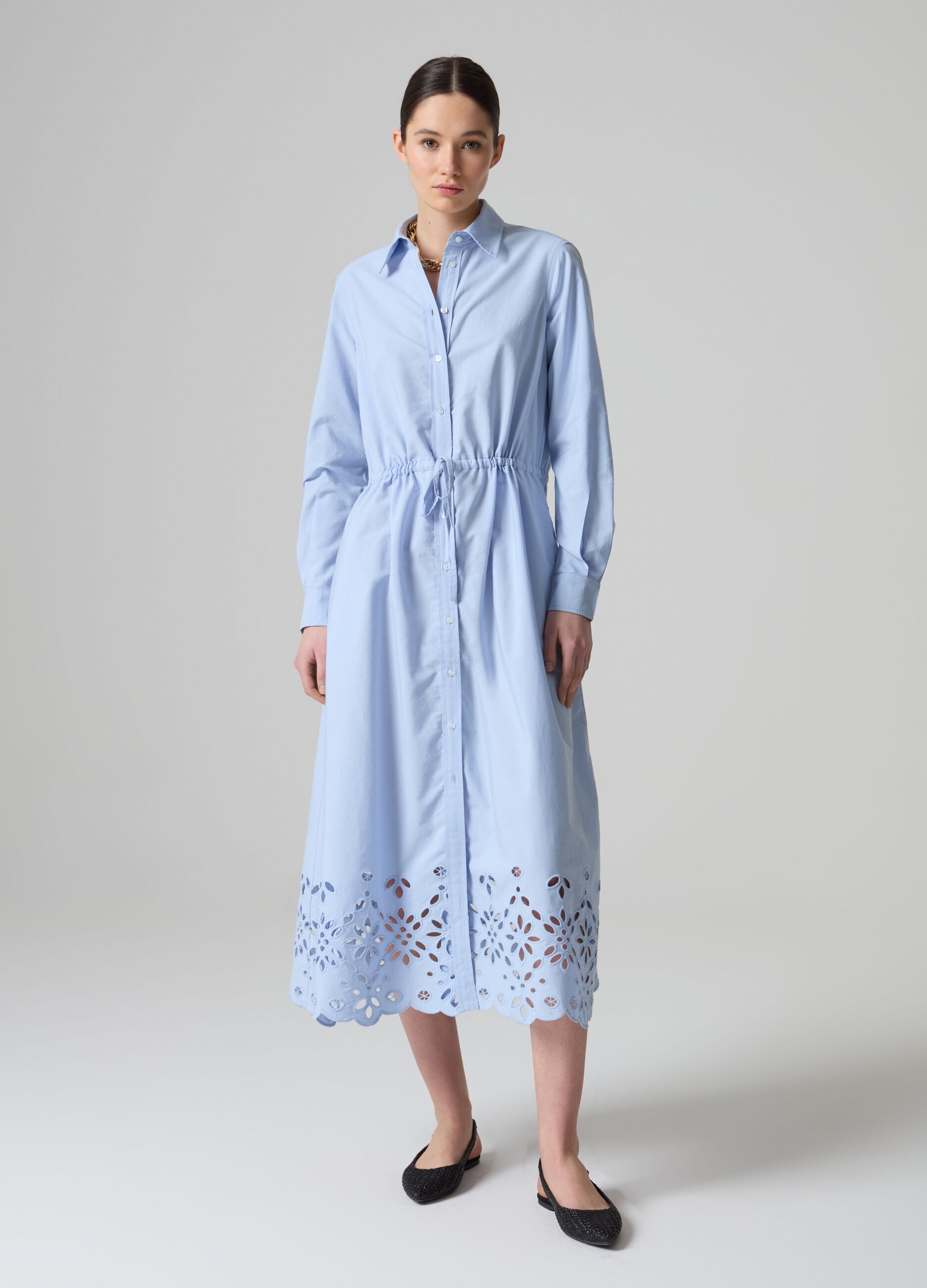 Long shirt dress with broderie anglaise hem