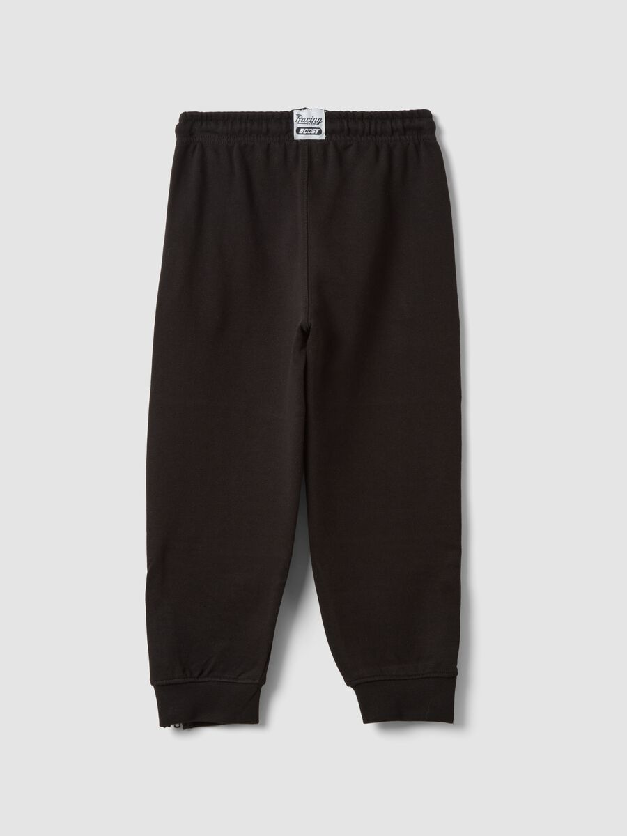 Pantalon jogger noir en coton m&eacute;lang&eacute; avec zips aux chevilles_1