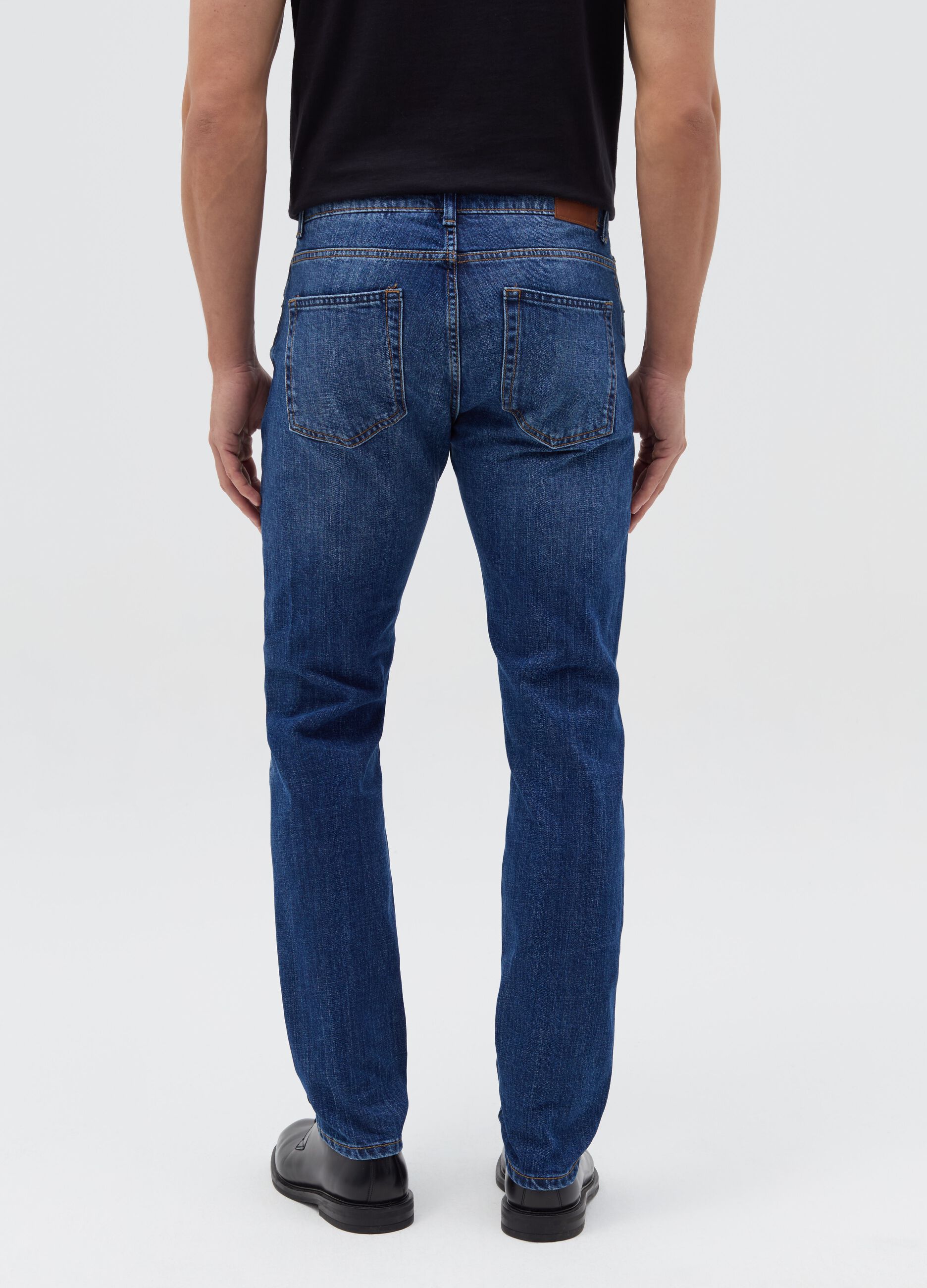 Slim-fit cross-hatch cotton jeans