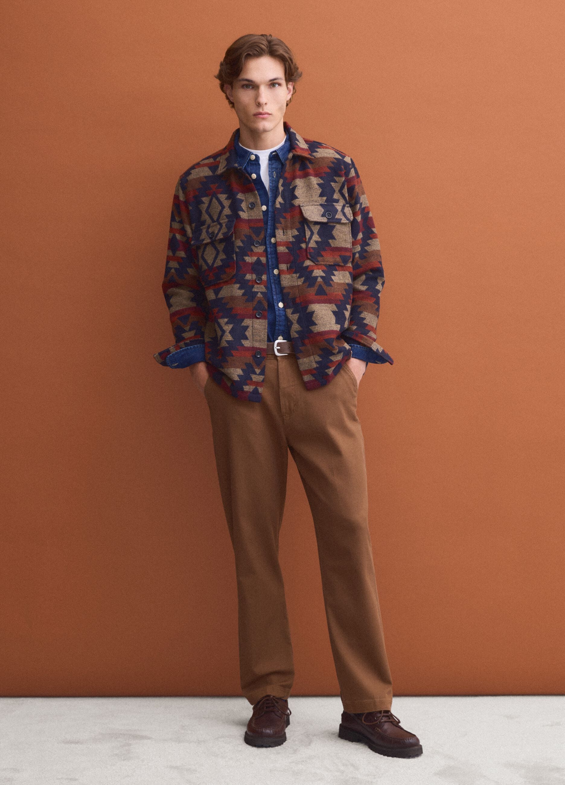Brown stretch cotton straight-fit chino trousers