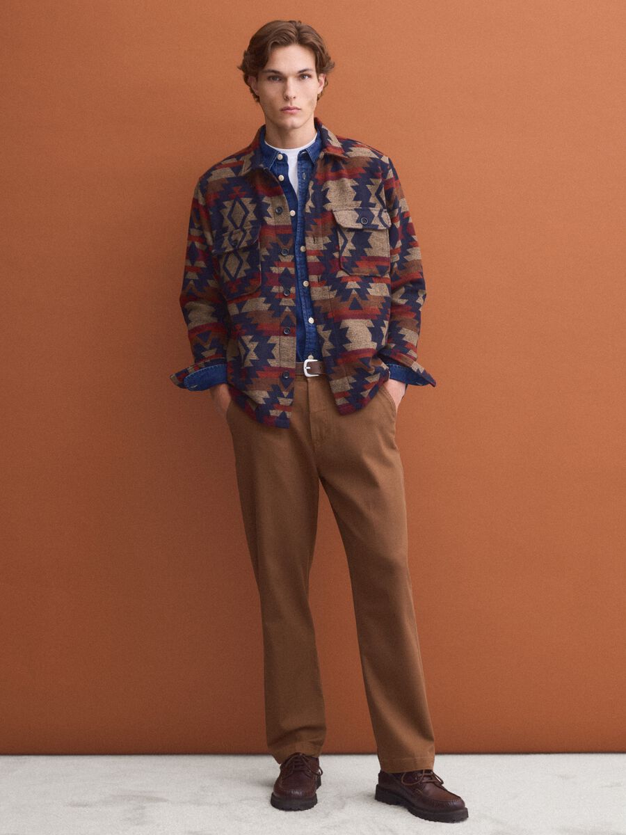 Brown stretch cotton straight-fit chino trousers_0