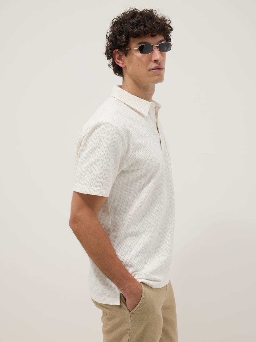 White short-sleeve stretch polo shirt_0