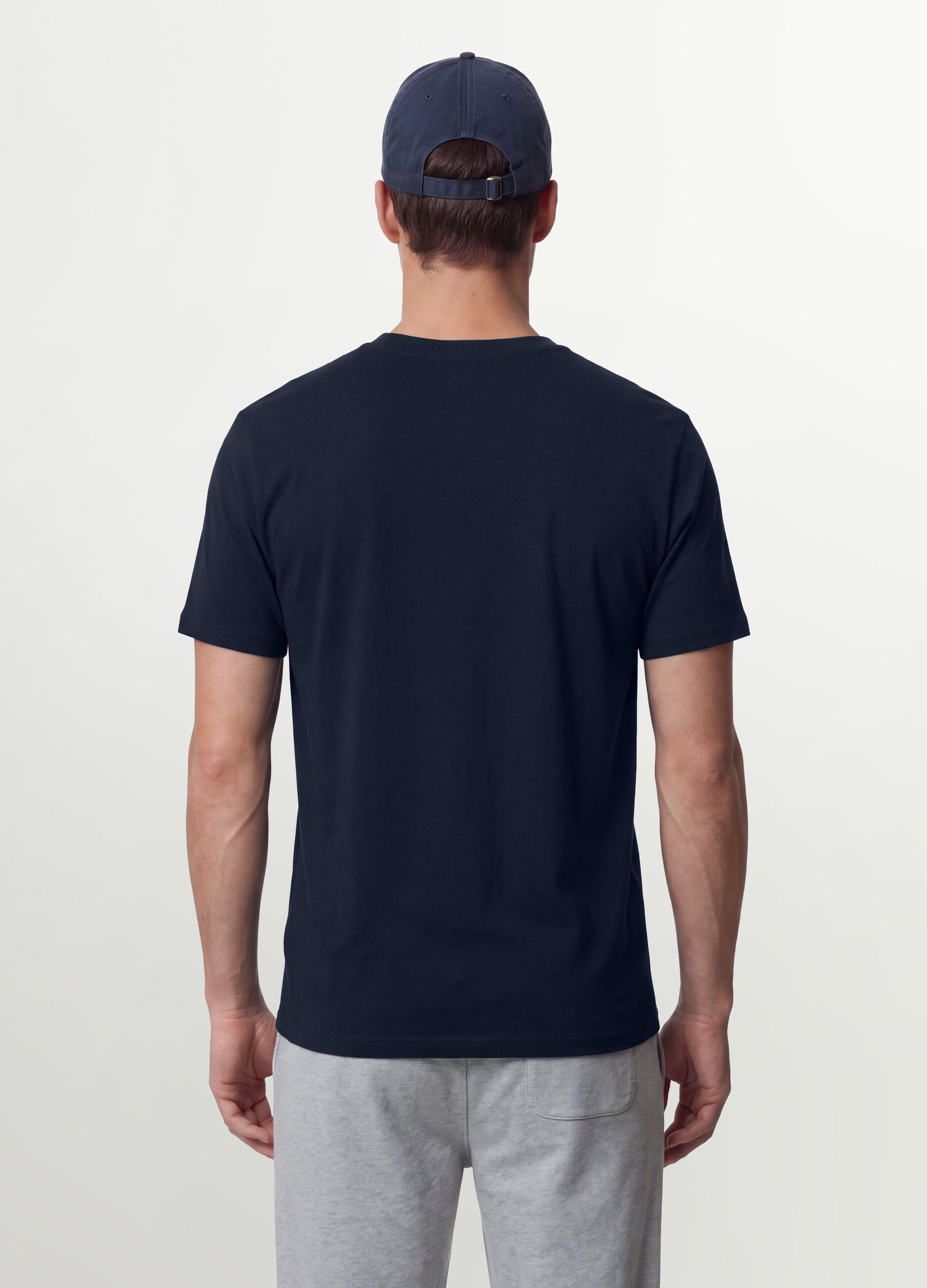 Blue organic cotton slim-fit short-sleeve T-shirt