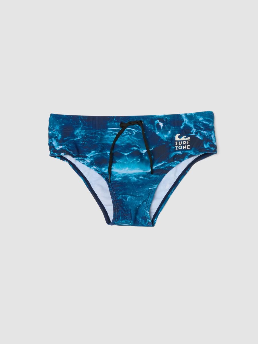 Blue Stretch Fabric Swim Briefs_0