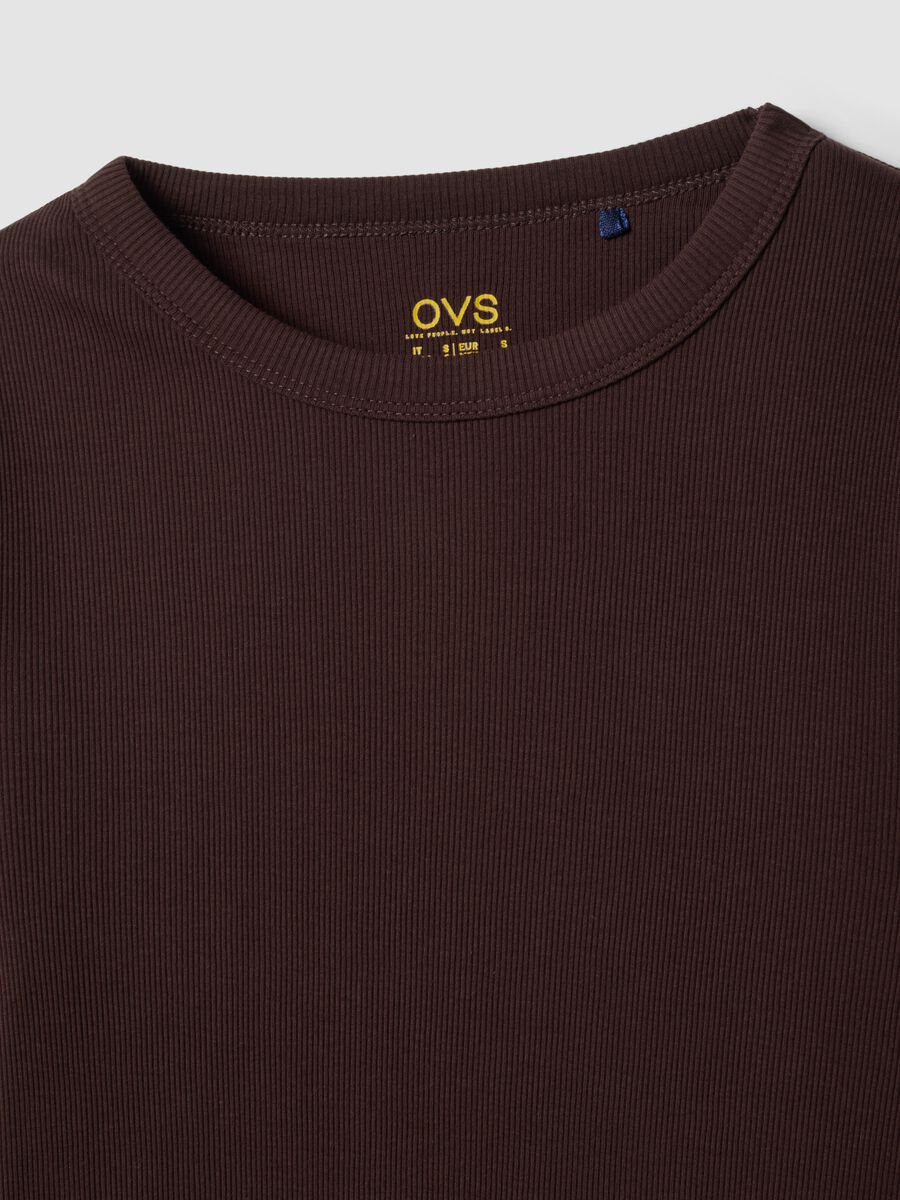 T-shirt marrone in puro cotone a maniche lunghe girocollo regular fit_5