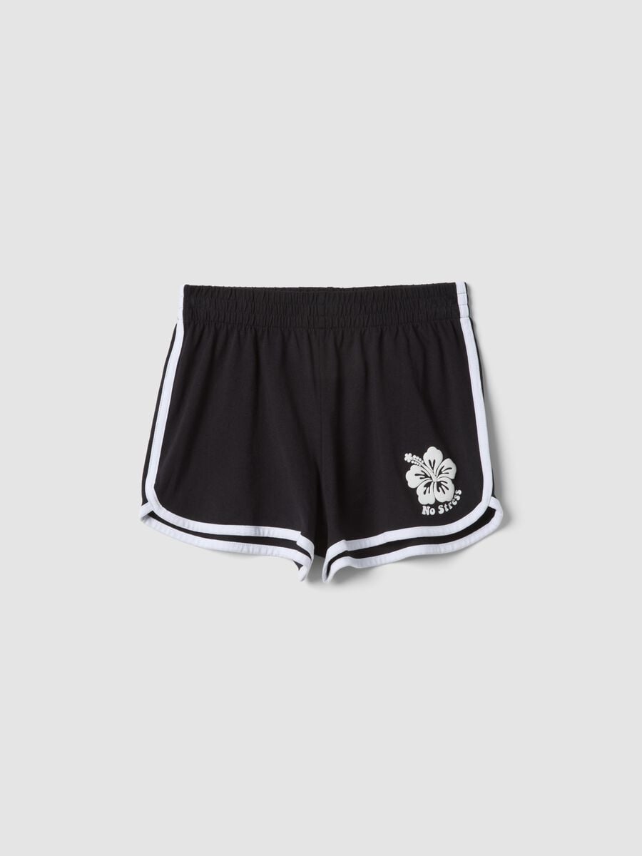 Girls&rsquo; black pure cotton slim-fit shorts with white piping_0