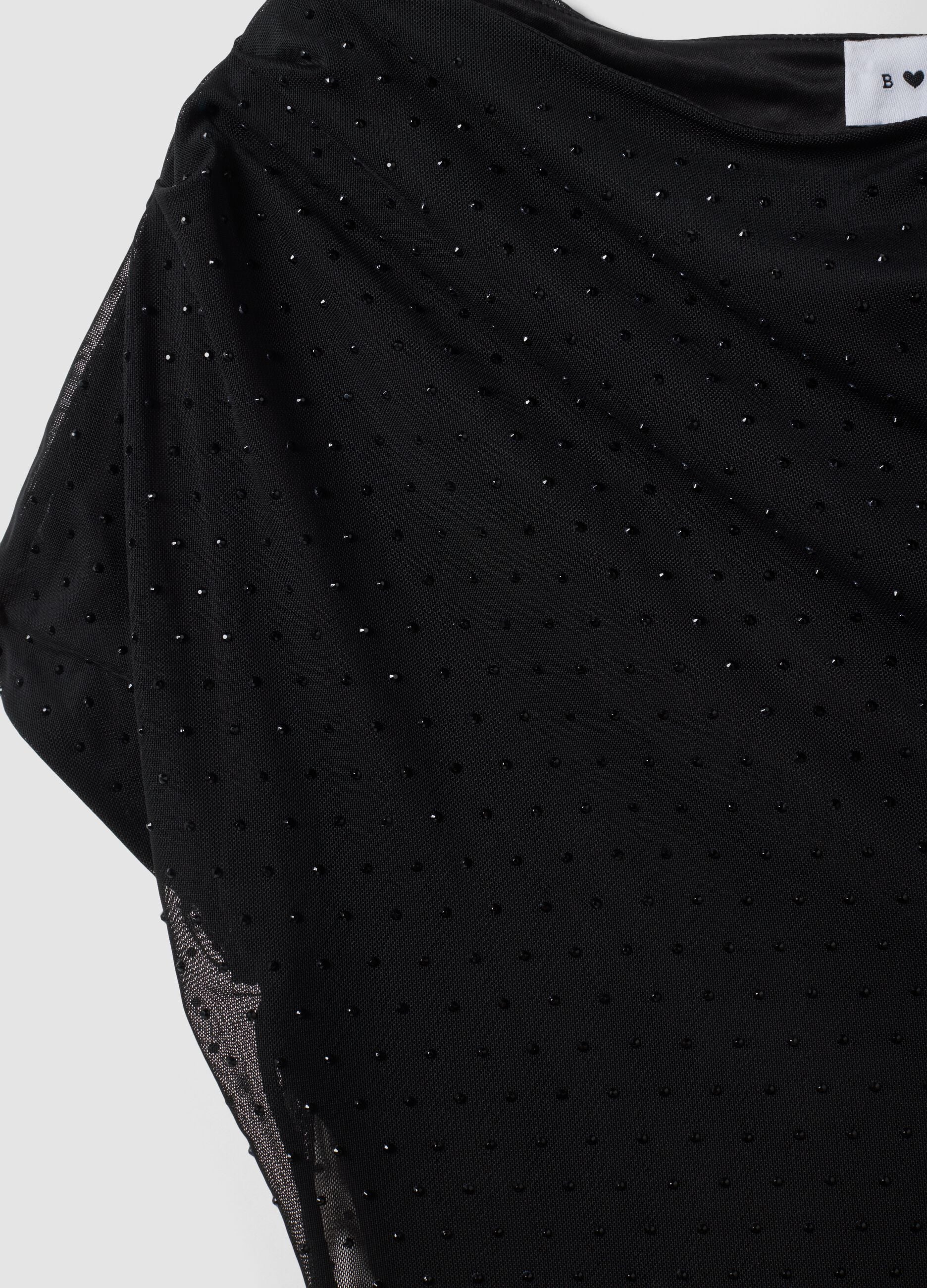Abito nero in tessuto elasticizzato con drappeggio regular fit