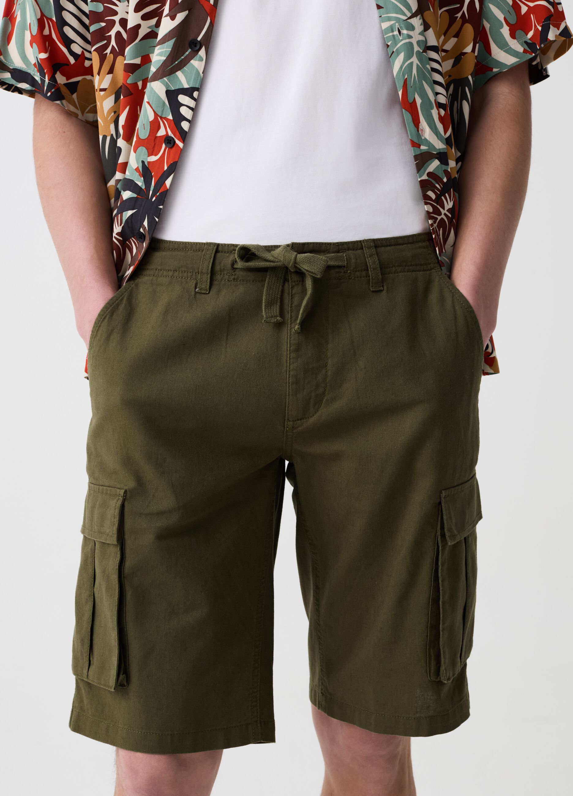 Bermuda joggers in cotton and linen