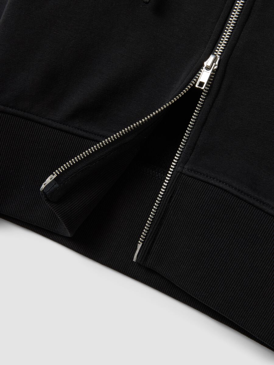 Black cotton-blend full-zip fitted hoodie_1