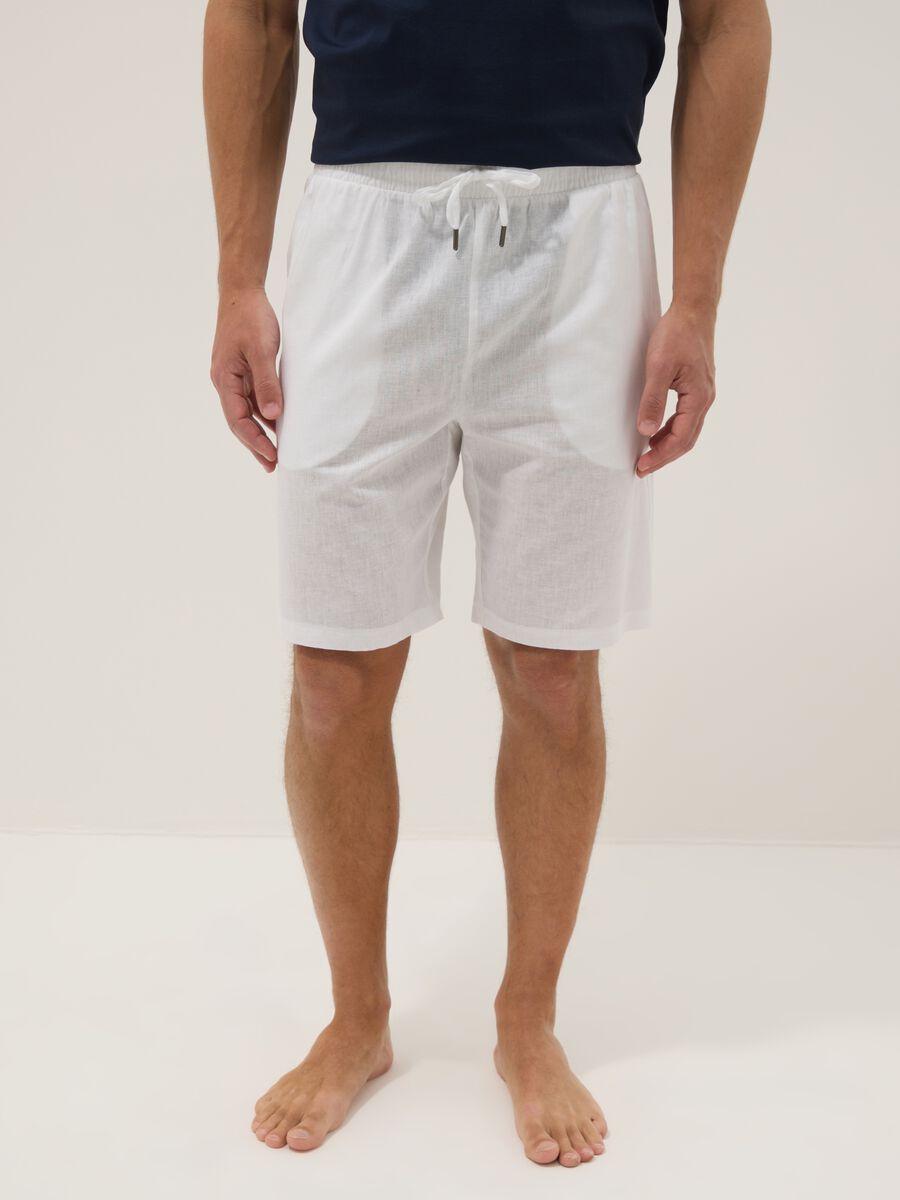 White cotton and linen blend pyjama shorts, regular fit_1