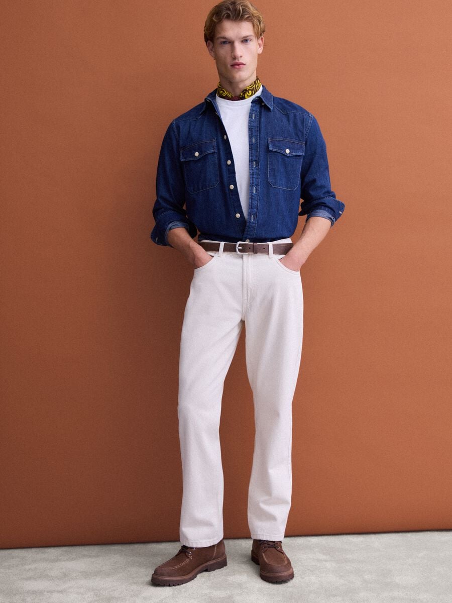 Beige straight-fit jeans in pure cotton_0