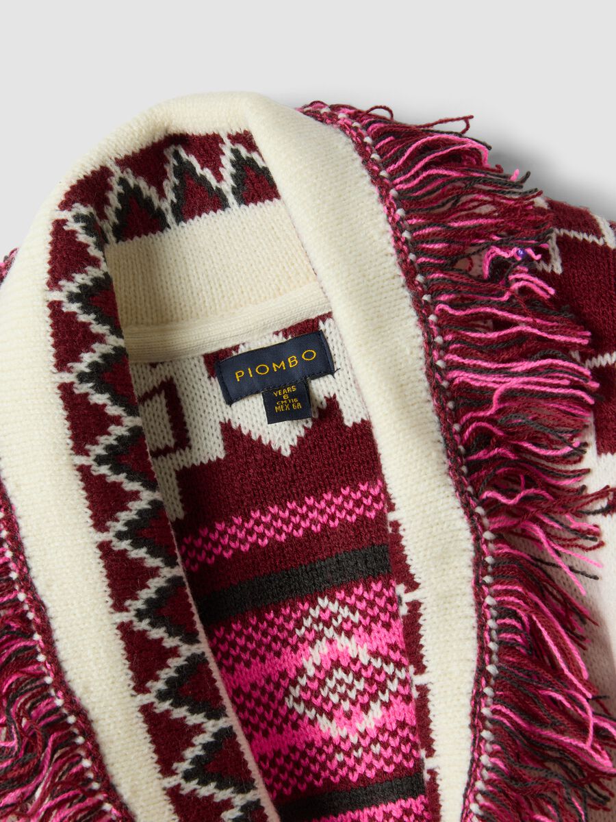 Girls&rsquo; multicolour jacquard cardigan with deep V-neck_1