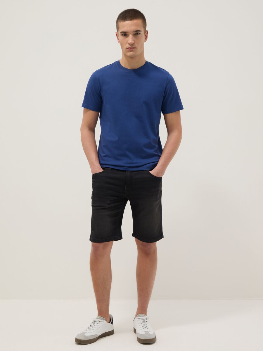 Short sleeve blue pure cotton regular fit t-shirt_3
