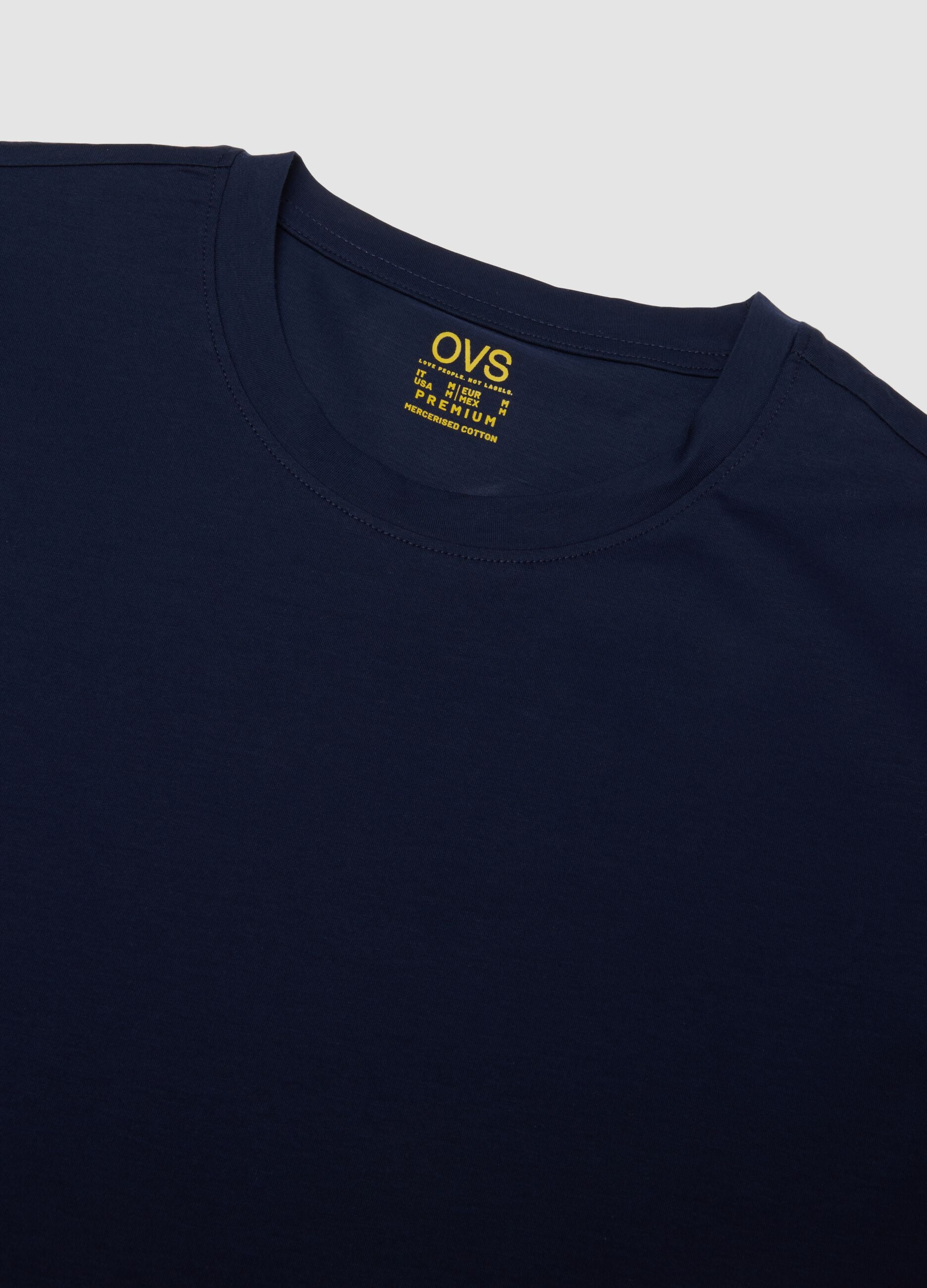 Blue crew-neck T-shirt in pure mercerised cotton