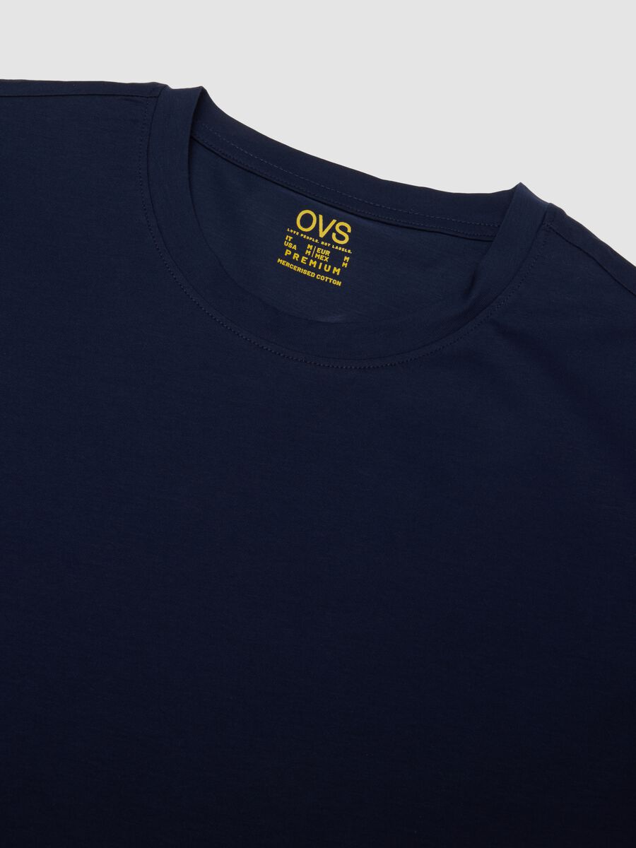 Blue crew-neck T-shirt in pure mercerised cotton_1