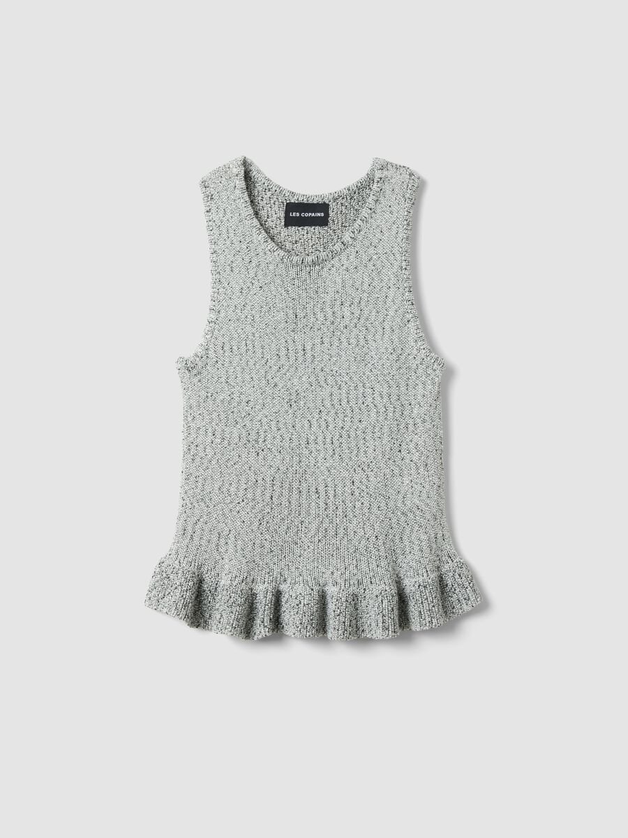 Black and White Regular Fit Knit Top with Frill_4