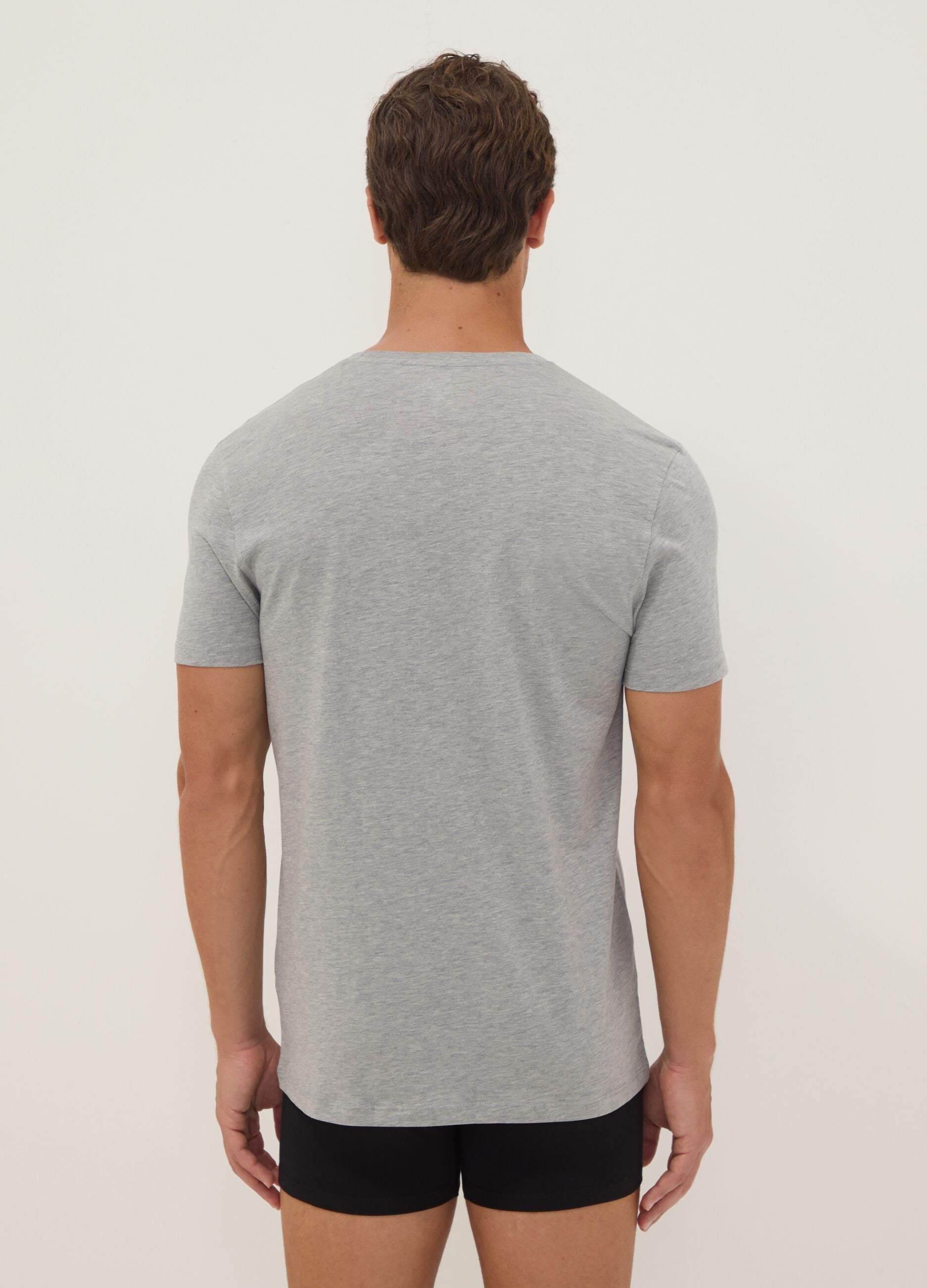 Grey Supima cotton regular-fit V-neck T-shirt