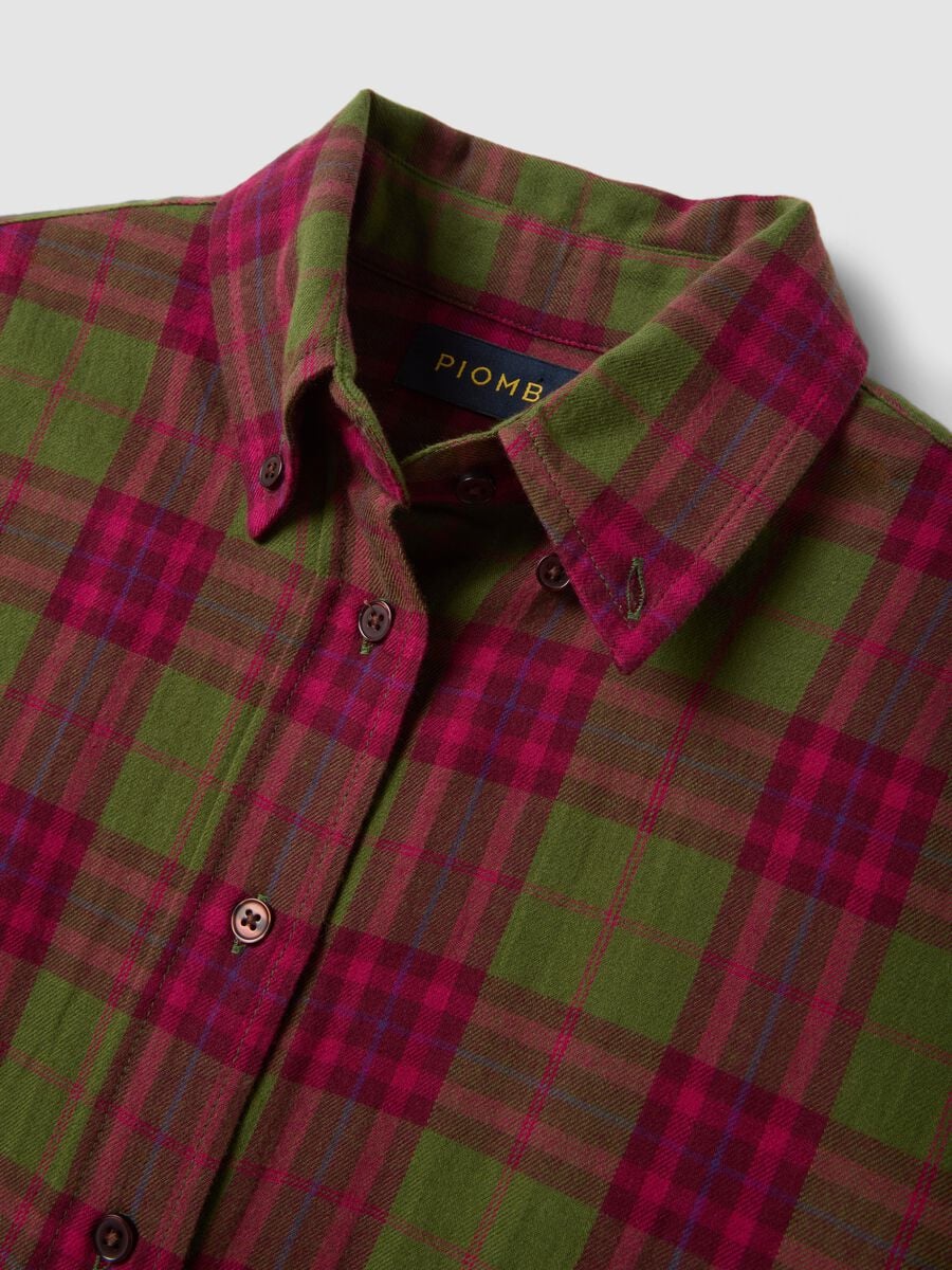 Camicia verde a quadri in flanella di puro cotone regular fit_5