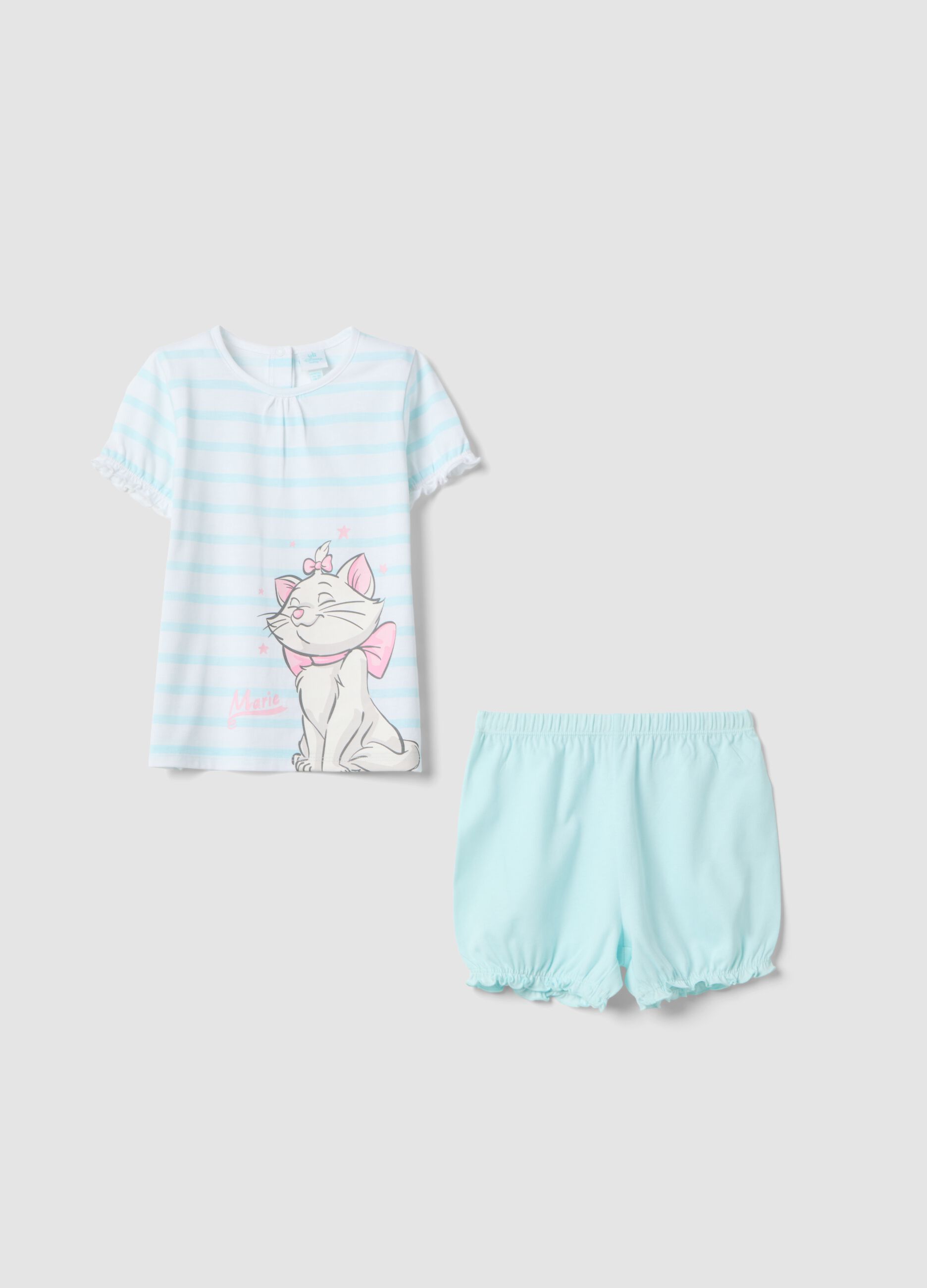 Multicoloured pure cotton baby girl short pyjamas with The Aristocats