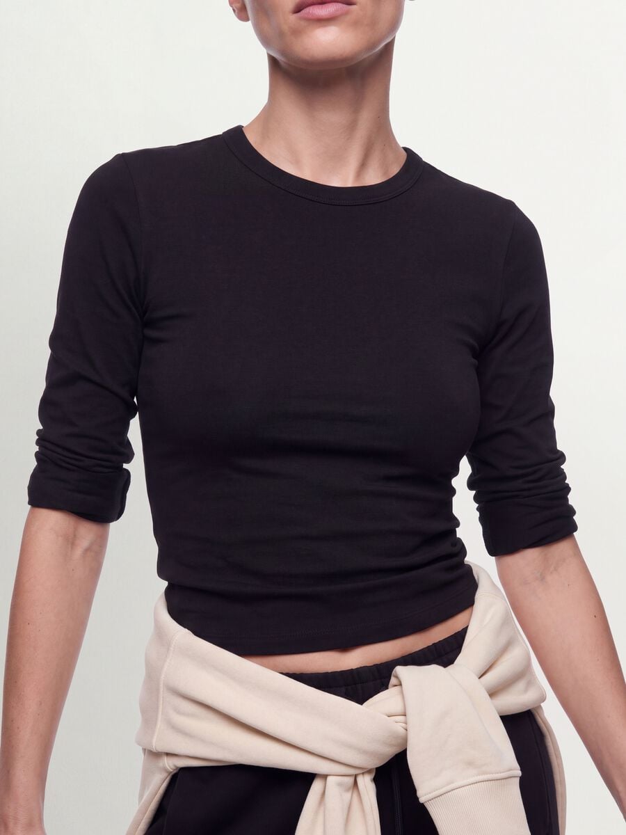 Black long-sleeved pure cotton jersey T-shirt, regular fit_2