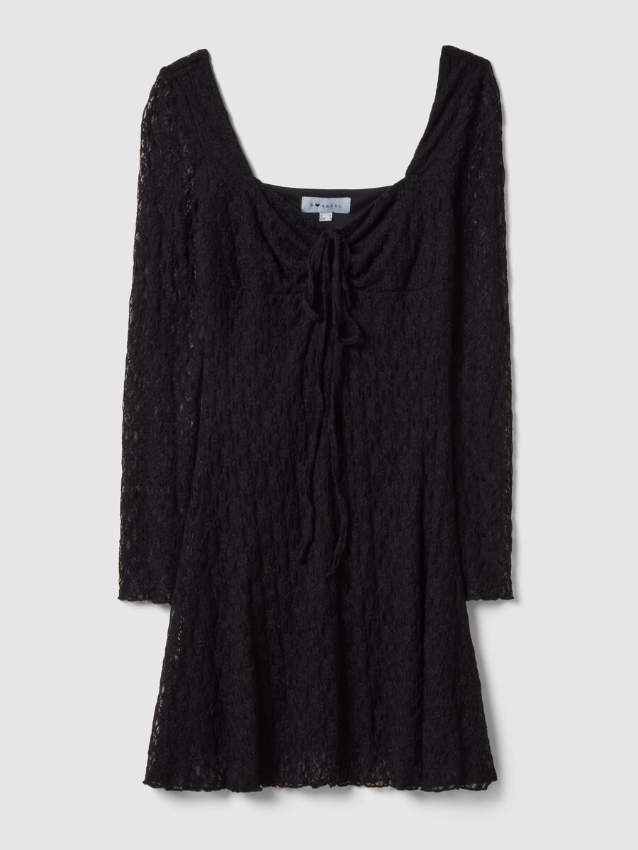 Regular fit black lace dress with square neckline_4