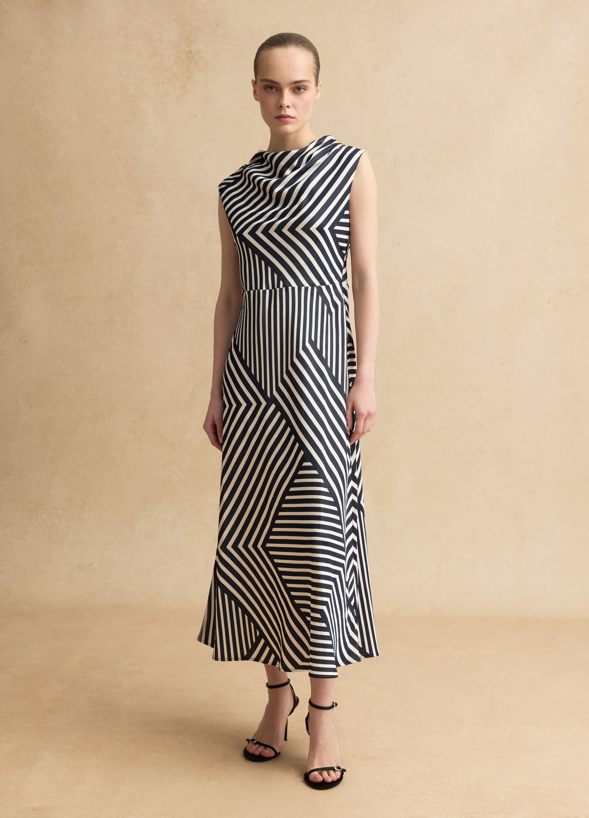 Sleeveless dress in multicolour striped viscose blend regular fit