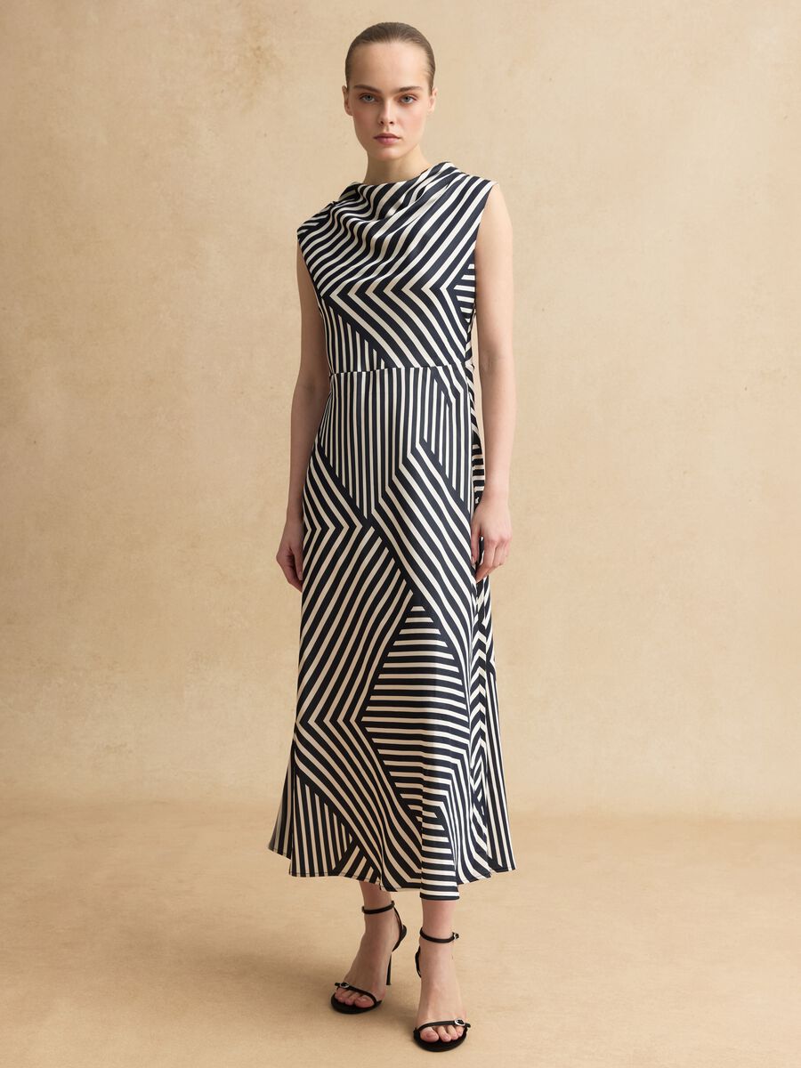 Sleeveless dress in multicolour striped viscose blend regular fit_0