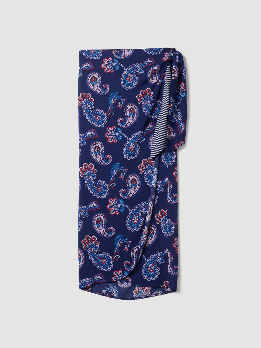 Blauer Pareo aus reiner Viskose mit Paisley-Print_4