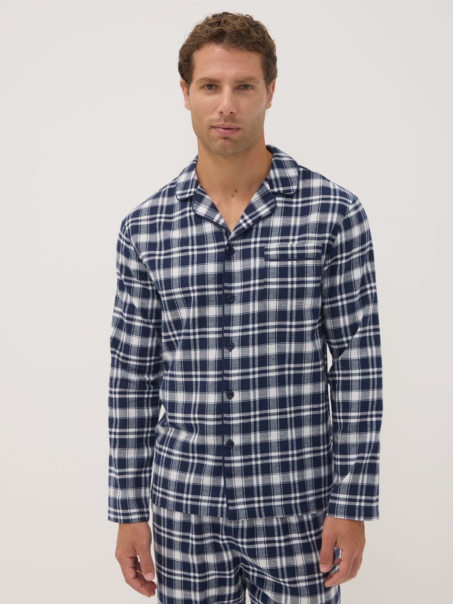 White and blue organic cotton flannel pyjamas, regular fit_1