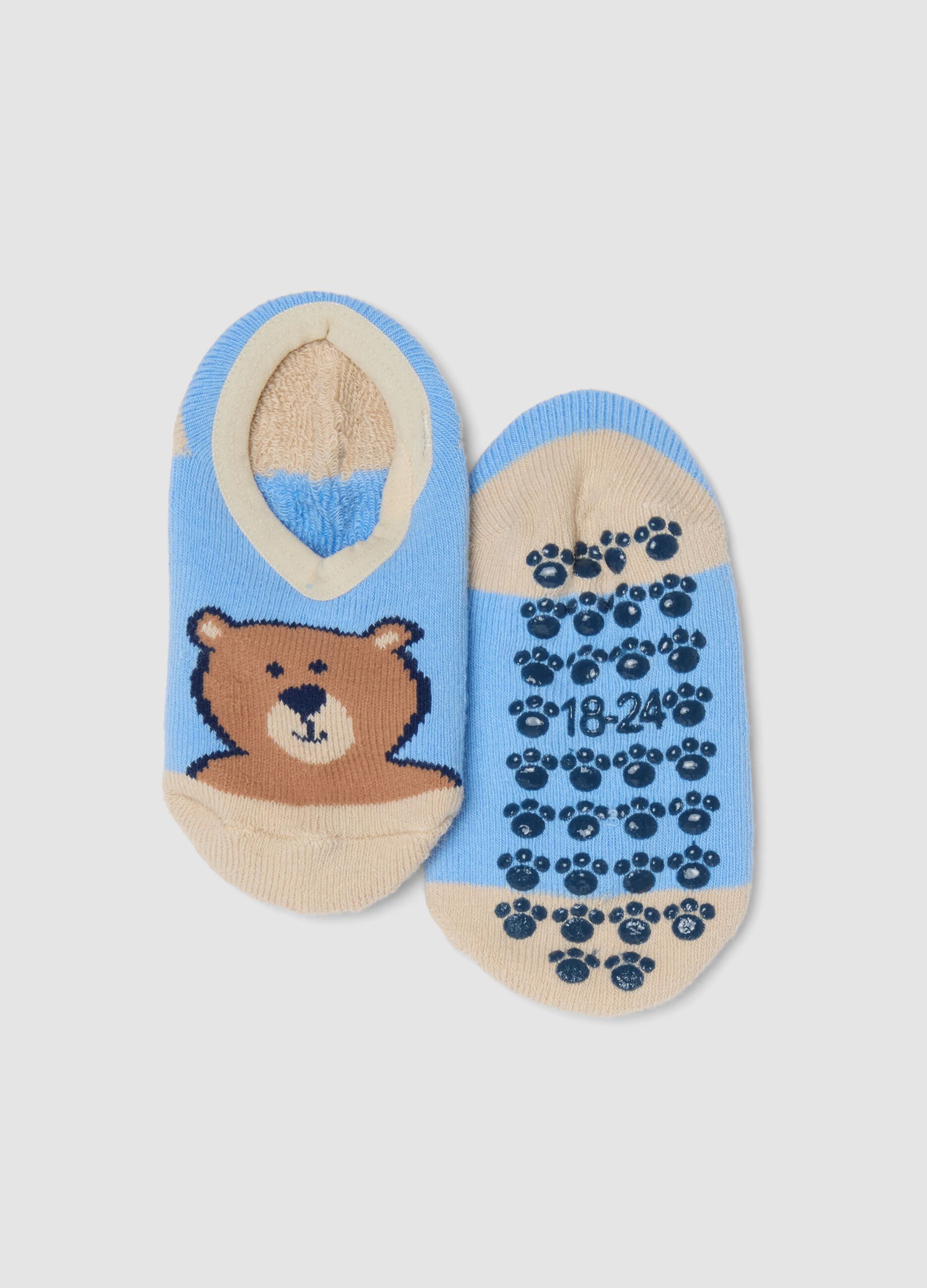 Multicoloured cotton blend non-slip baby socks with bear