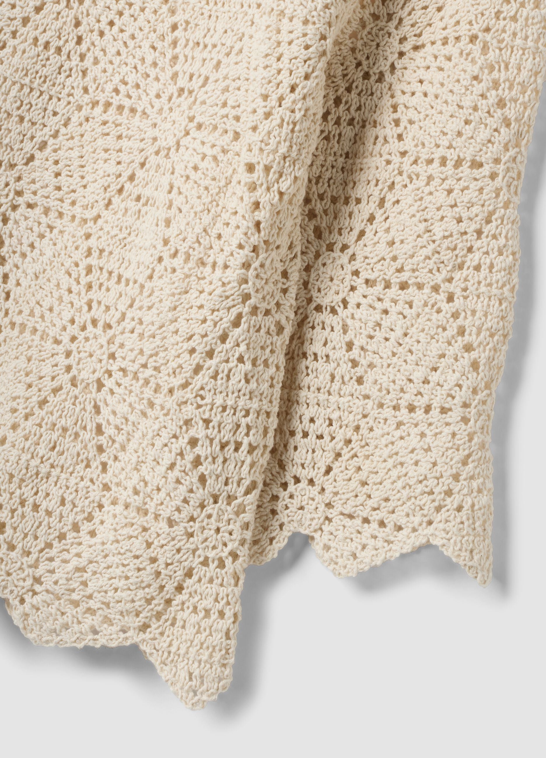 Beige pure cotton crochet T-shirt, regular fit