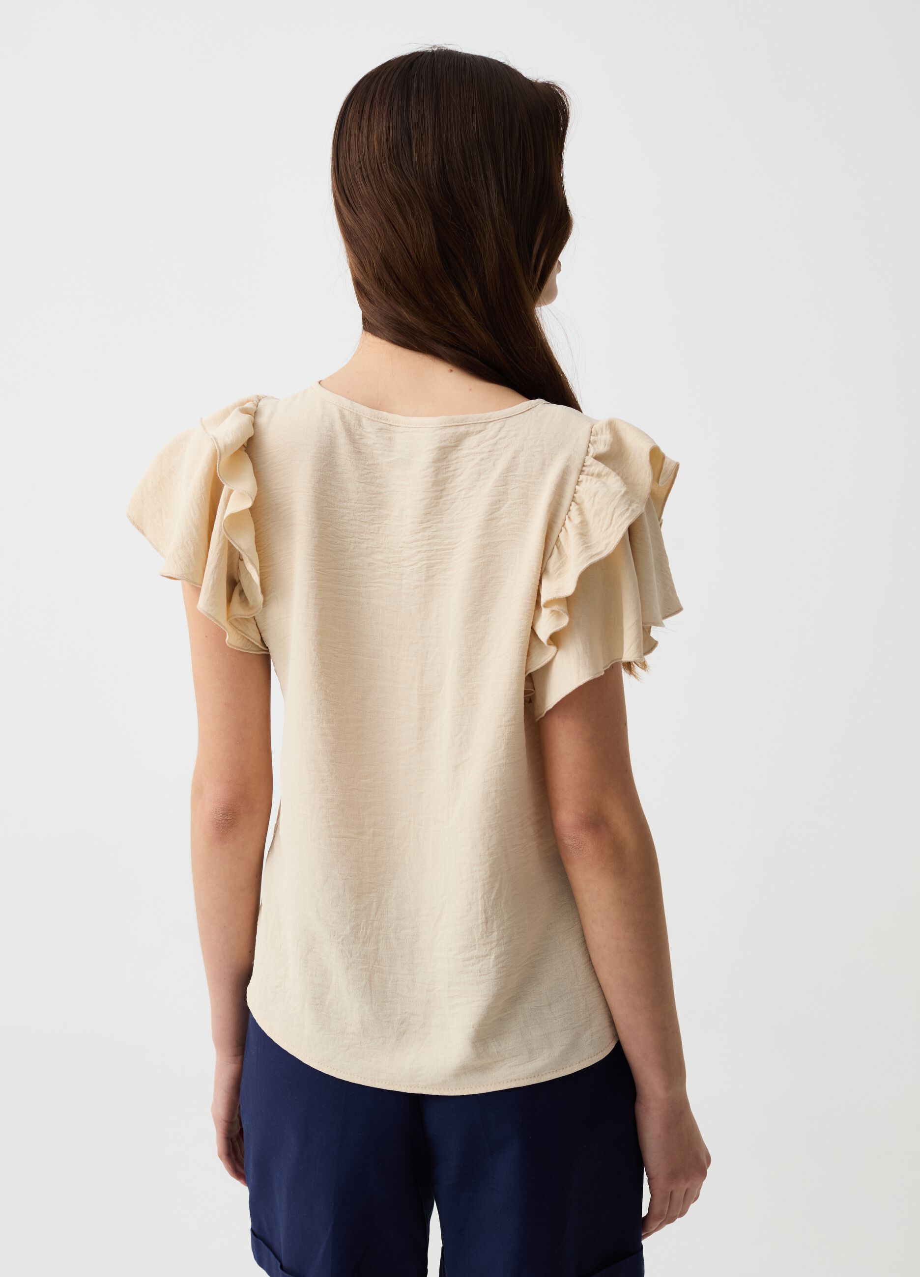 Crêpe T-shirt with butterfly sleeves