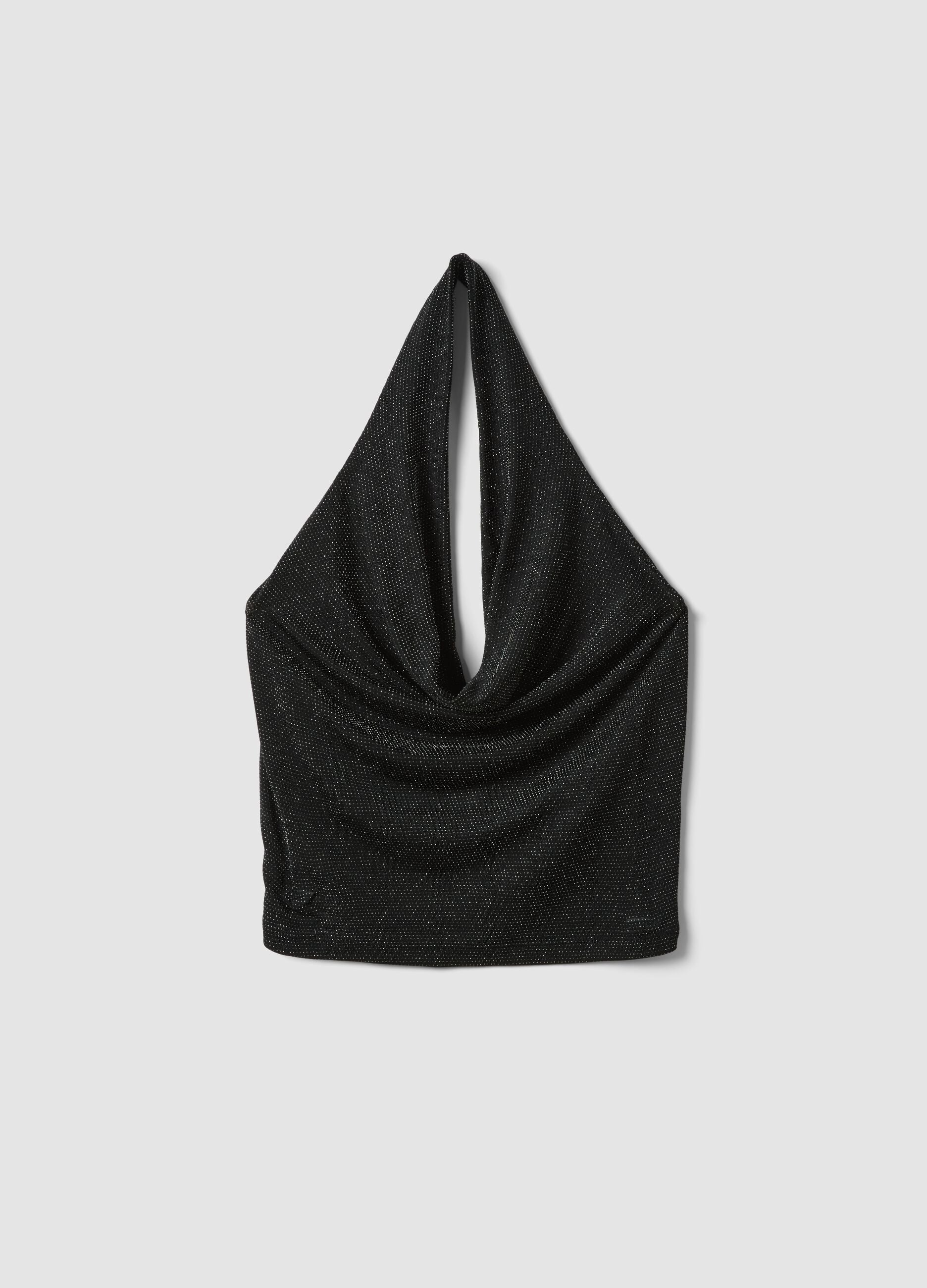Black stretch top with draped neckline