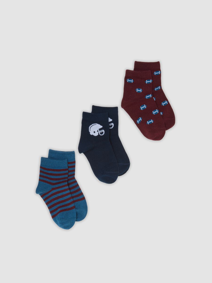 3-pack of multicolour patterned ankle socks in stretch organic cotton_0