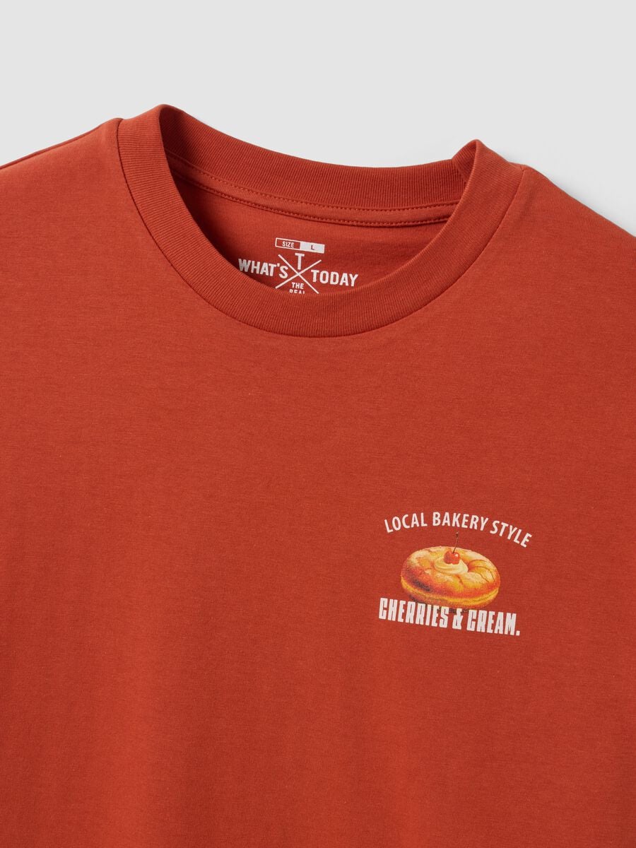 Red pure cotton jersey T-shirt with graphic print, regular fit_6
