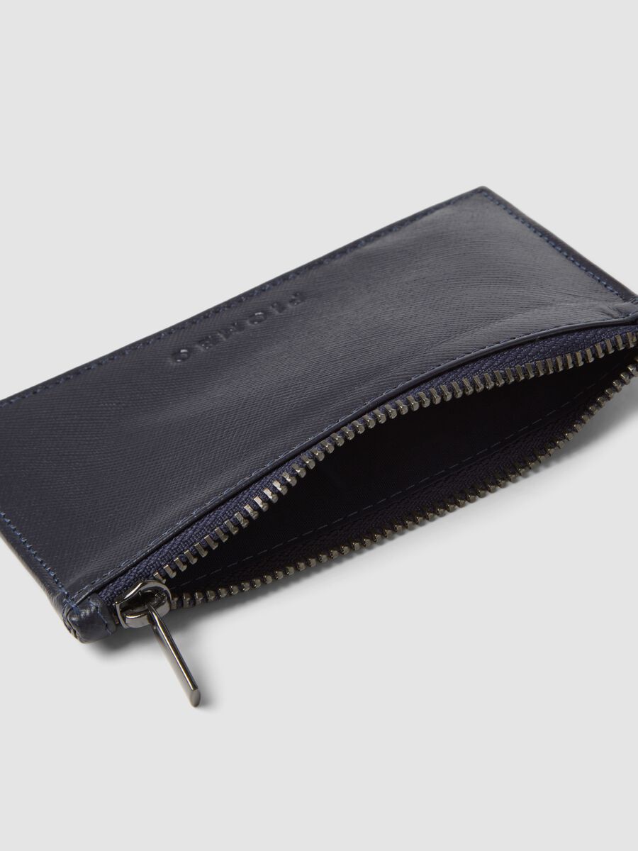 Blue genuine leather card holder with zip_2