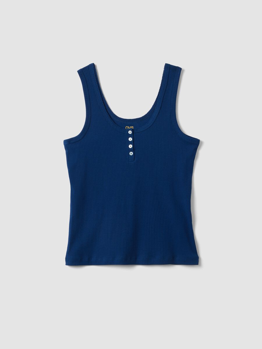 Blue pure cotton regular fit T-shirt with Henley collar_4