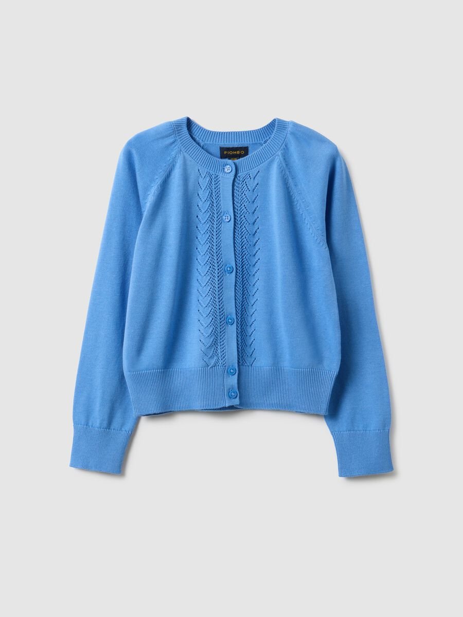 Girls' Regular Fit Blue Pure Cotton Cardigan with Cable Knit_0