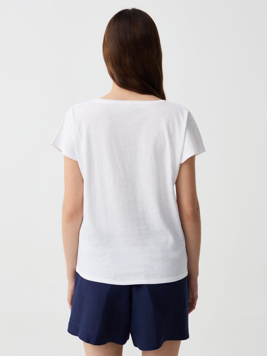 Linen and cotton T-shirt with V neck_2
