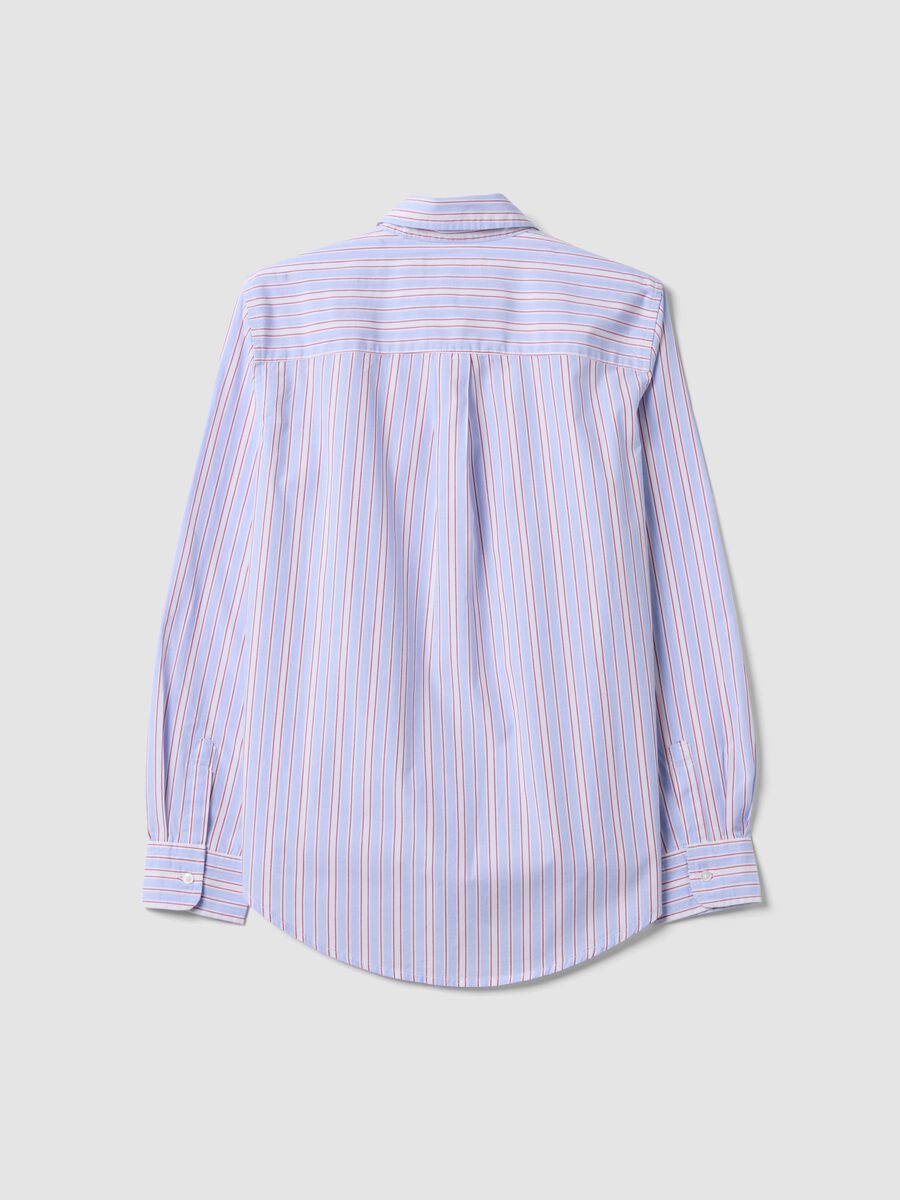 Blaue Popeline-Bluse mit roten Streifen, Regular Fit_1