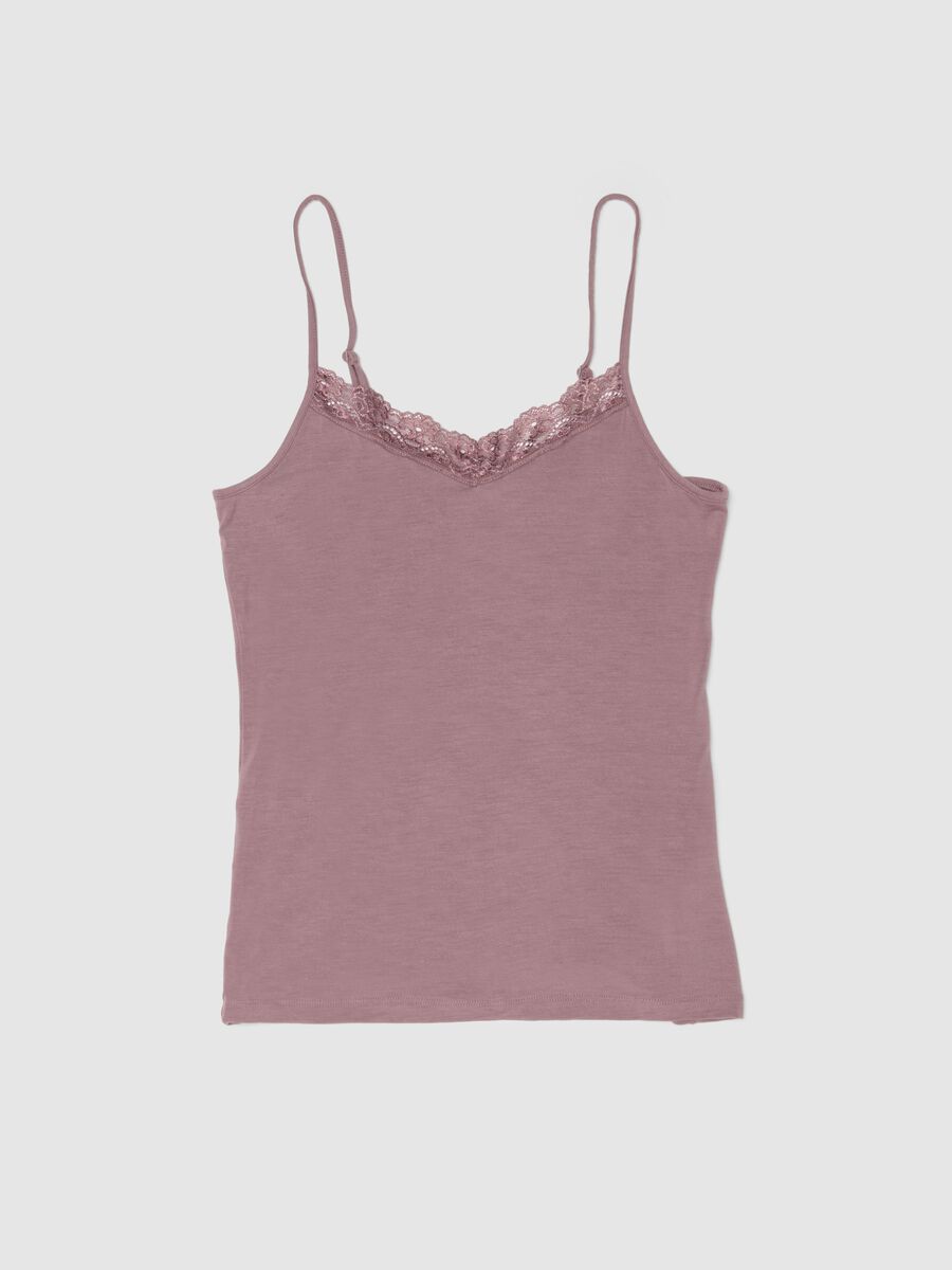 Canottiera in viscosa elasticizzata rosa slim fit con pizzo_0