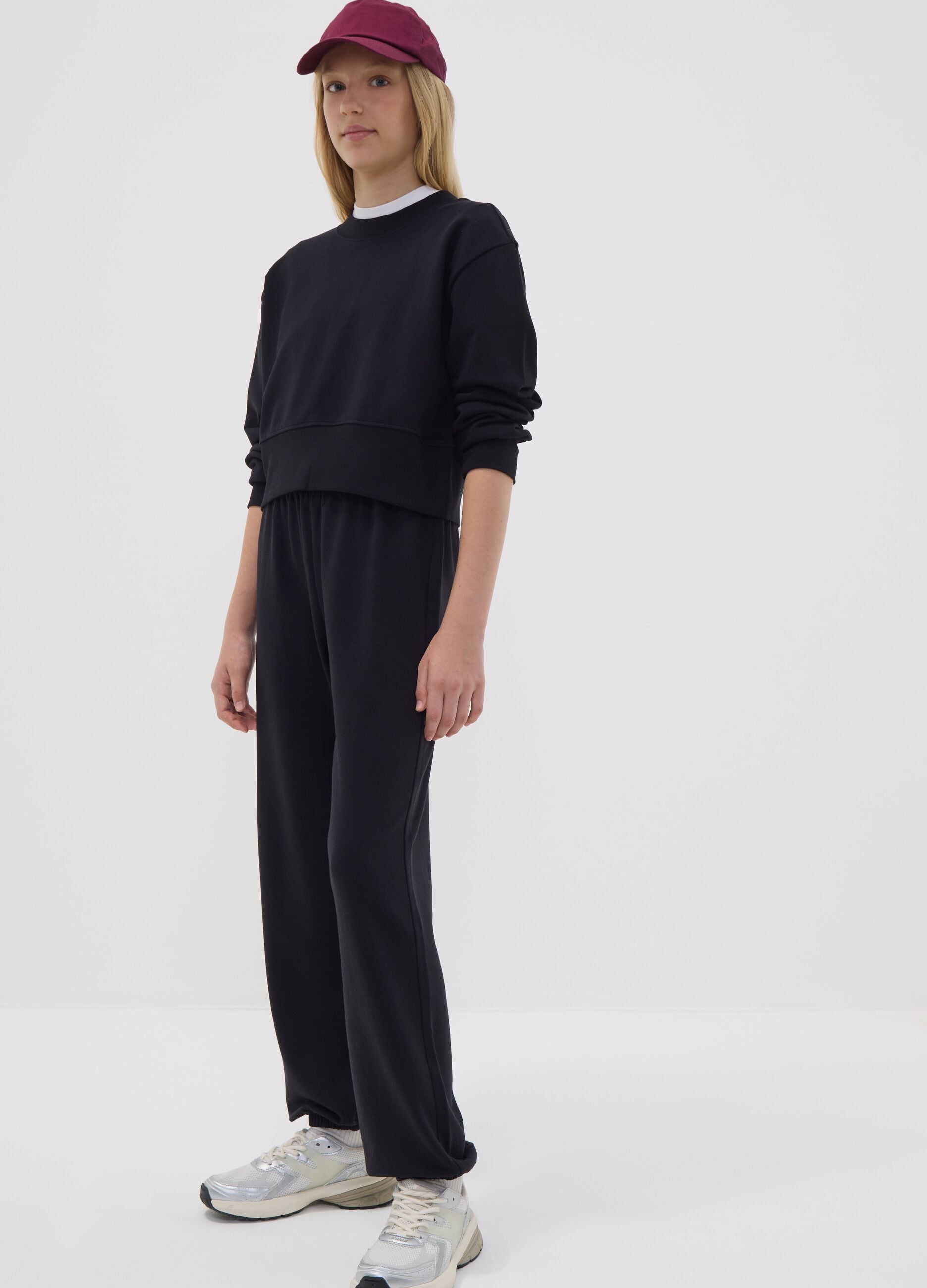Pantalon jogger noir en m&eacute;lange coton bio et viscose pour fille