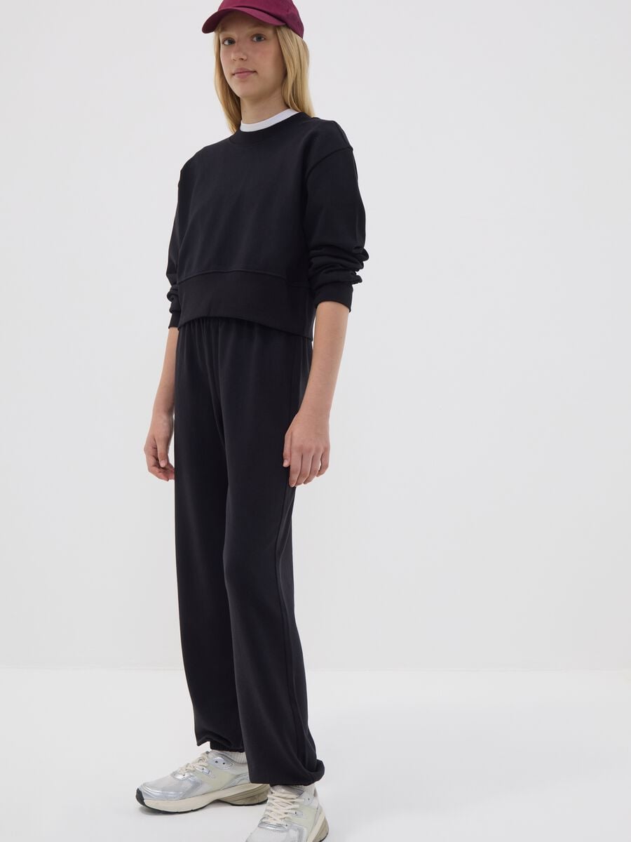 Black jogger trousers in organic cotton and viscose blend for girls_1