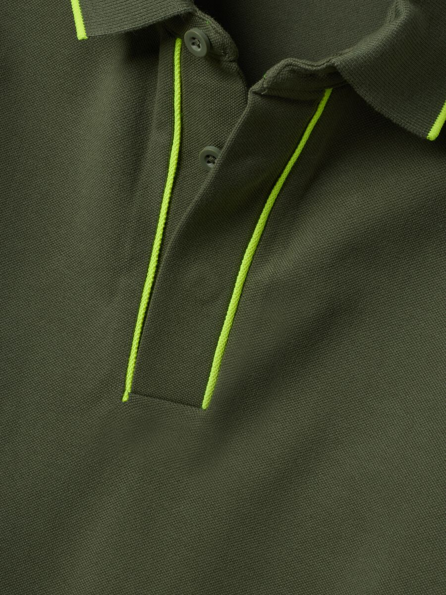 Green stretch cotton polo shirt with classic collar_1