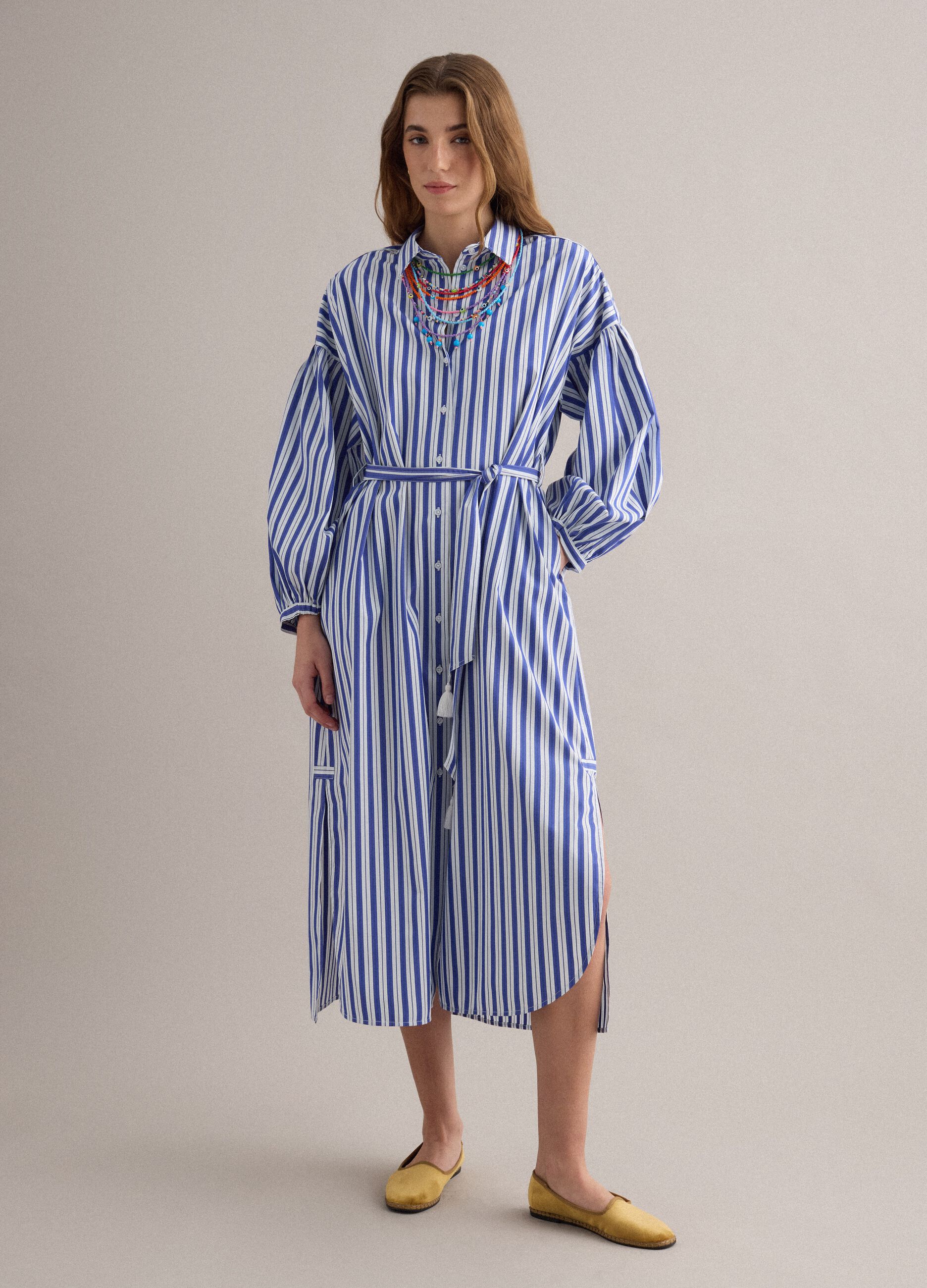 Blue striped pure cotton maxi dress