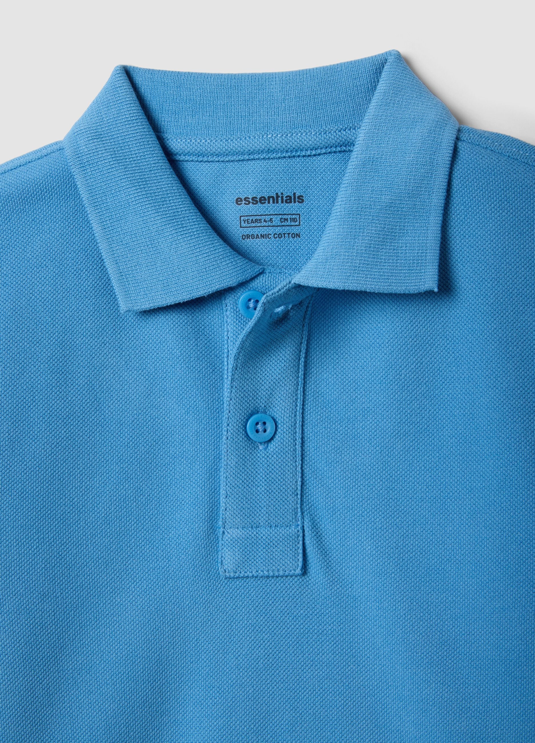 Light blue short-sleeve polo shirt in pure organic cotton for boys