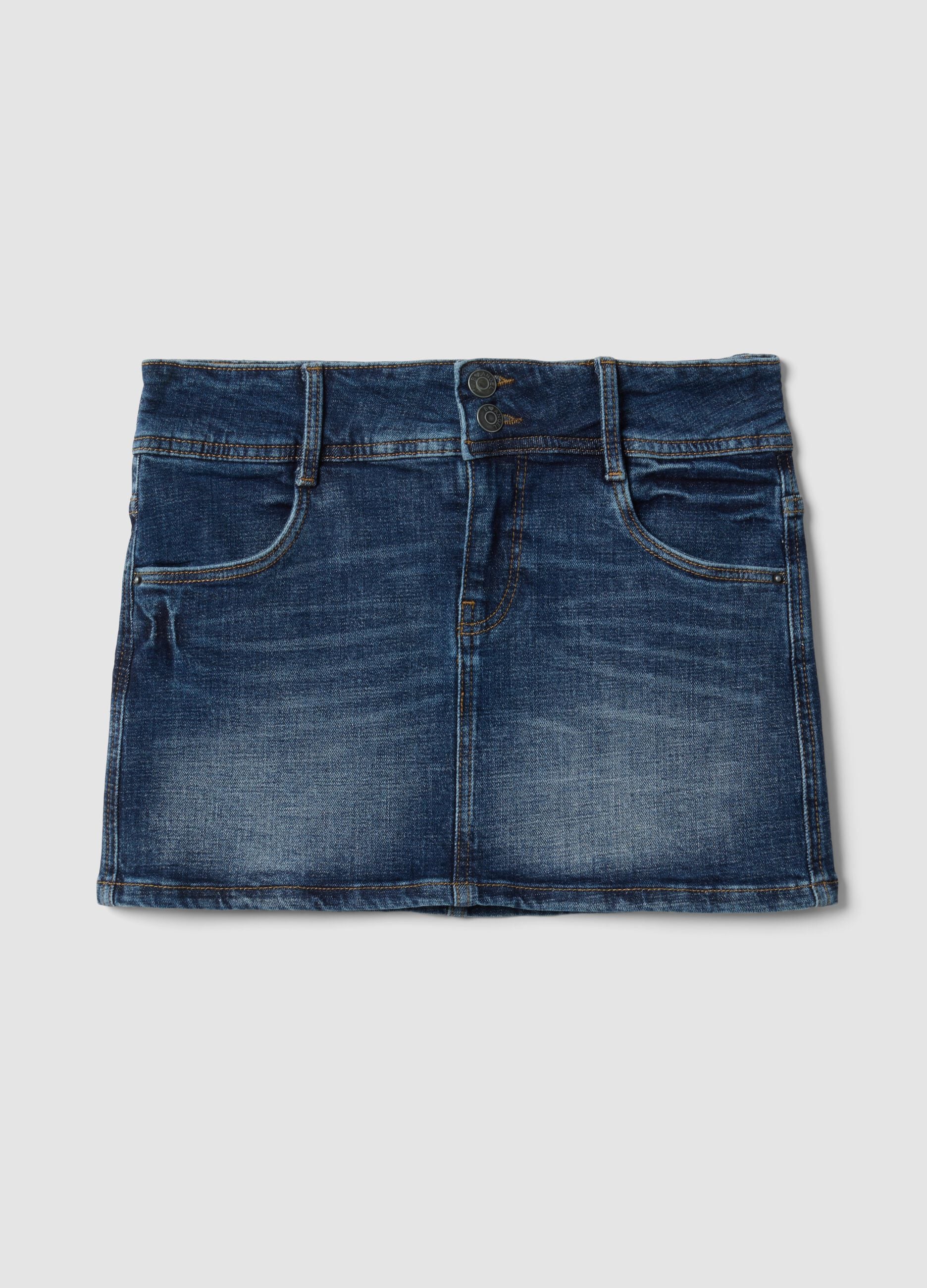 Blue stretch cotton denim mini skirt