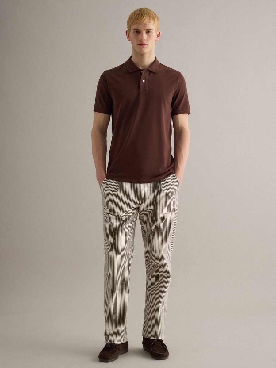 Multicolour striped stretch cotton regular fit trousers_0