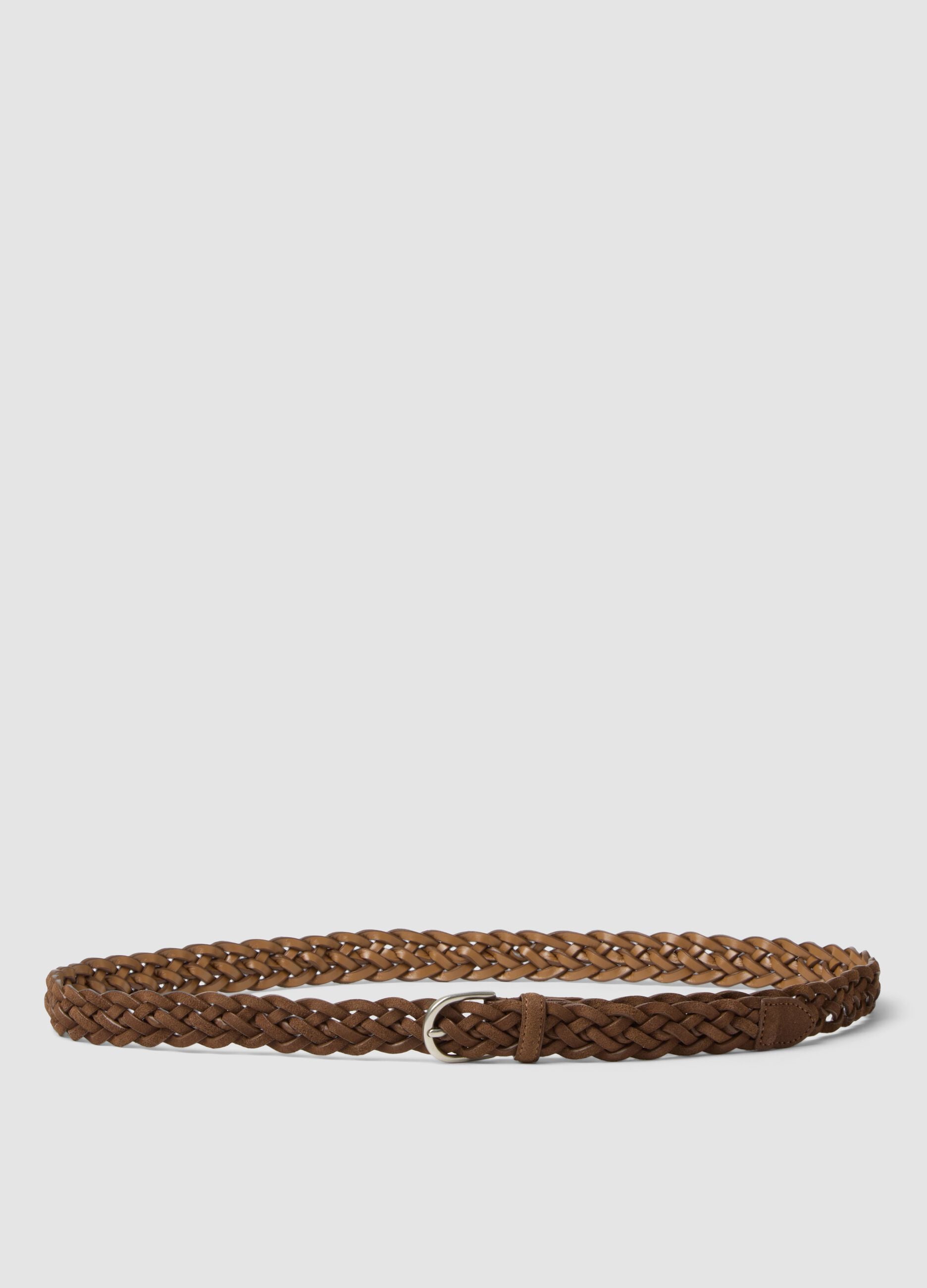 Brown braided genuine leather belt